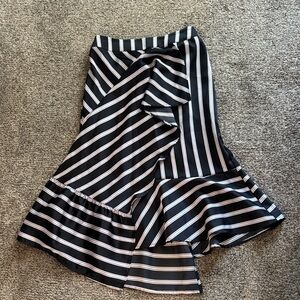 Black, White & Pink Striped Ruffle Midi Skirt